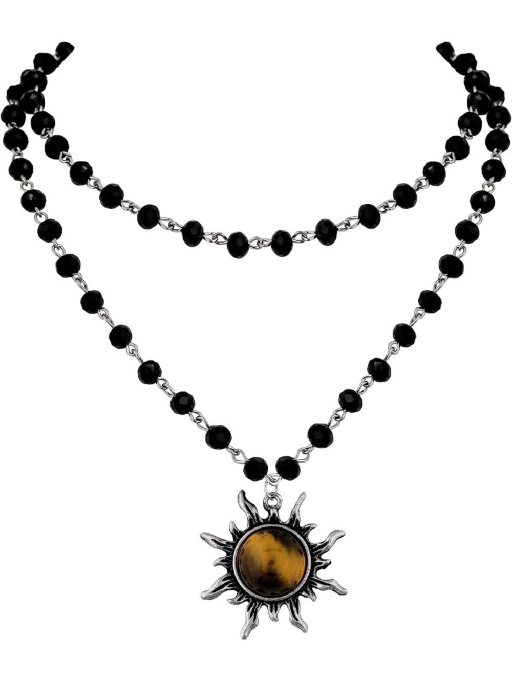 Gothic Emo Grunge Sun Choker Necklace - Black Bead Jewelry for Halloween & Gifts